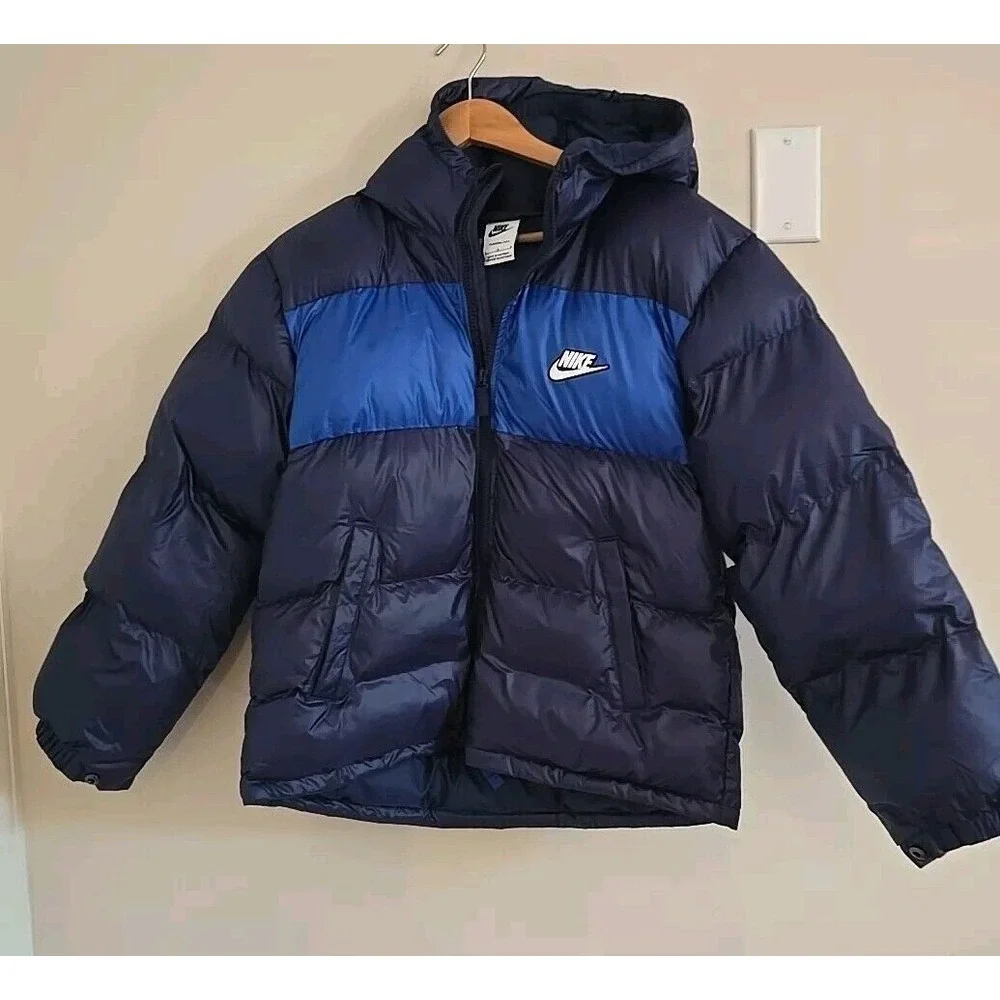 Nike Coat Sportswear Loose Padded Hooded Jacket Blue Therma-FIT Big Kids Size LG